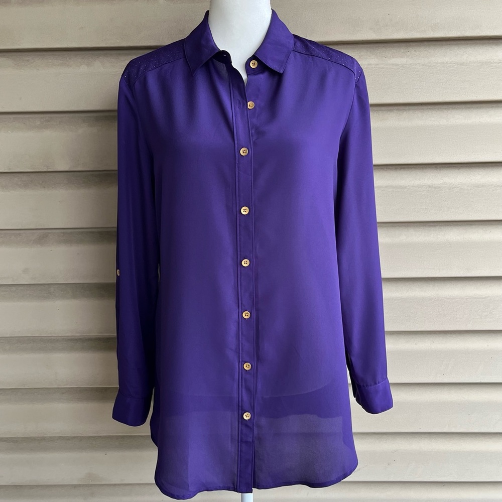 •Coldwater Creek• Lightweight Purple Tab Sleeve Blouse - Size Small